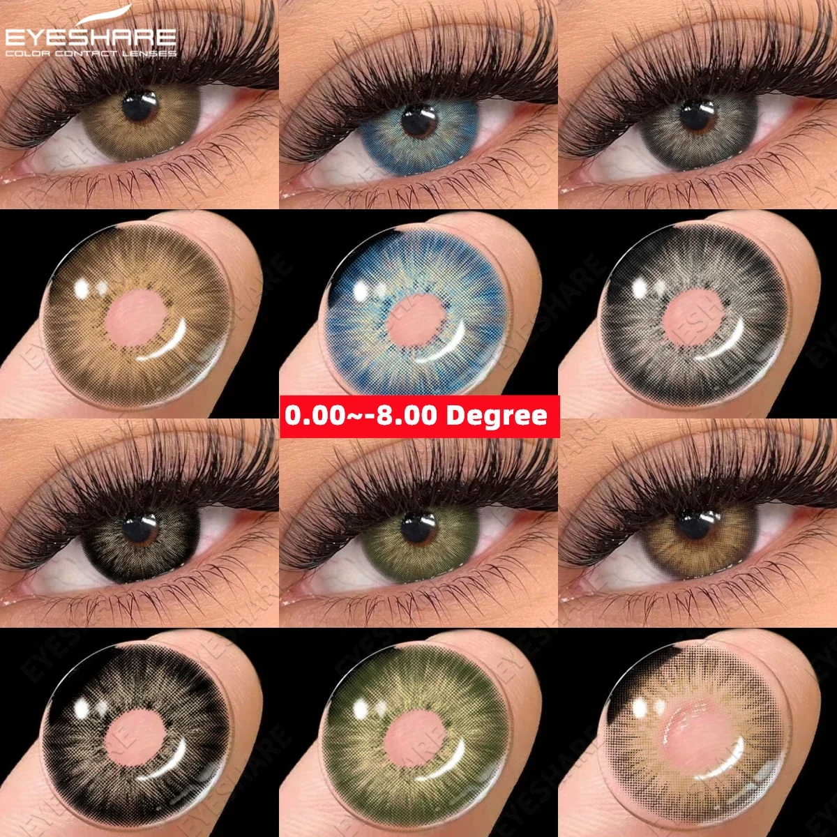 EYESHARE Natürliche farbige Kontaktlinsen mit Sehstärke, 1 Paar blaue Myopie-Linsen, graue braune Linsen für Schüler mit Grad, jährlich