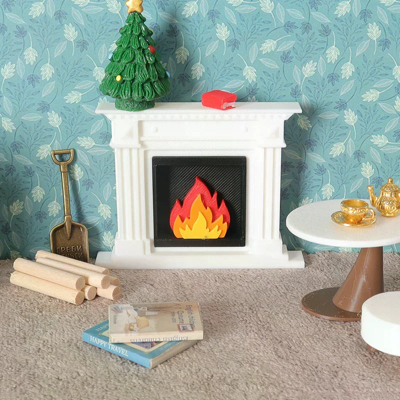 1/12 Dollhouse Miniature Living Room Heater Fireplace Funiture Model For Doll House Decor Kids Pretend Play Toys Gift Christmas