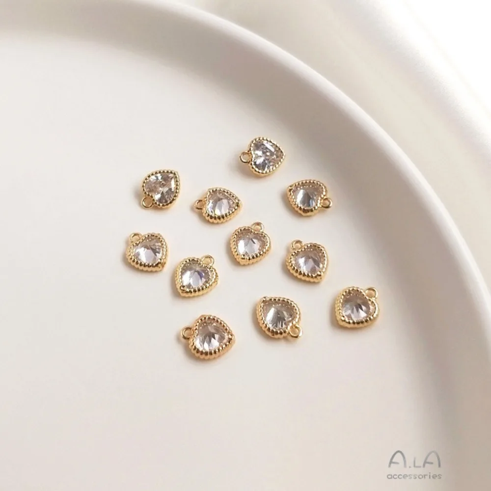 1 قطعة دلايات النحاس 14K الذهب اللون مطعمة القلب هندسية مربع قطرة الماء المستديرة دلاية من حجر الزركون لتقوم بها بنفسك مجوهرات اكسسوارات