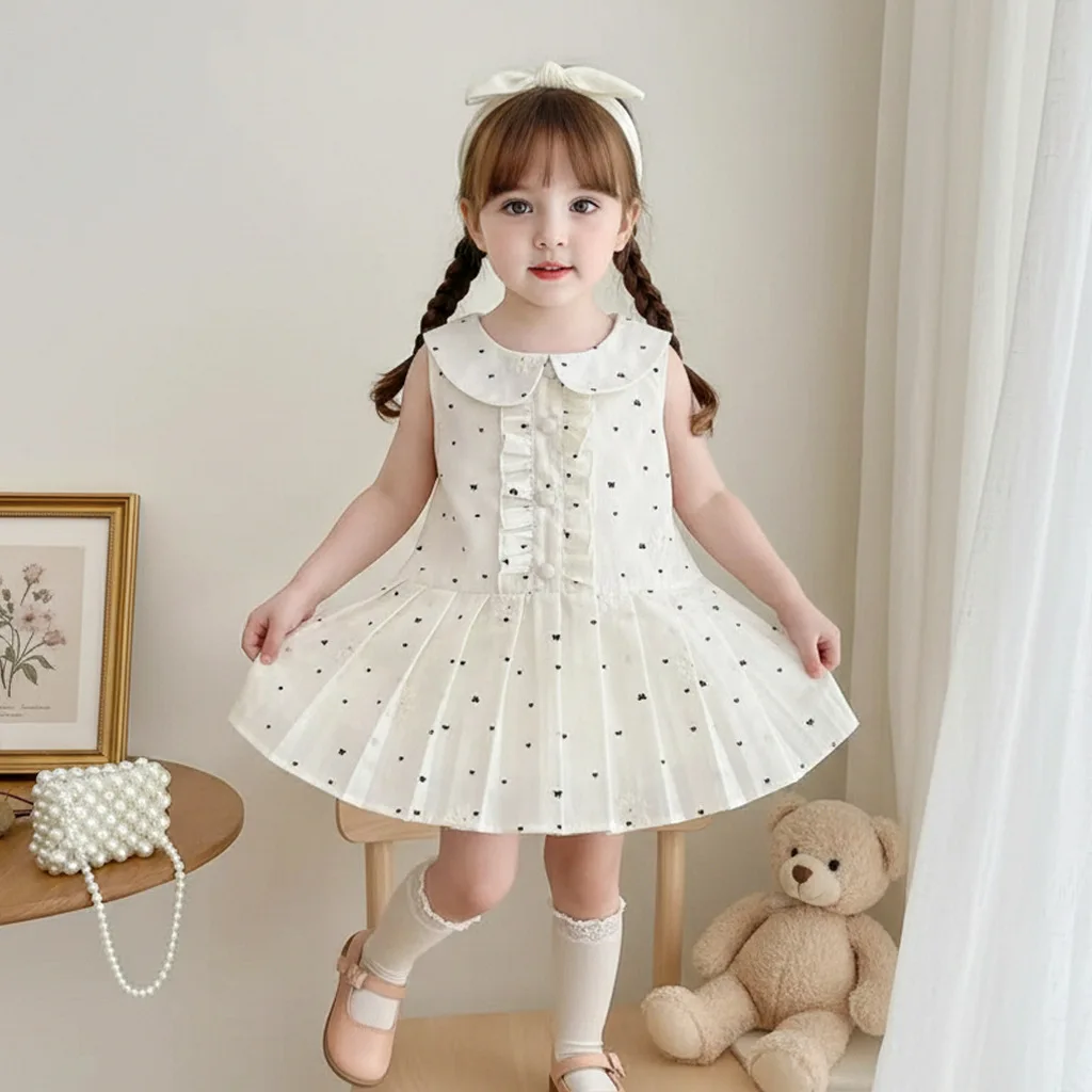 Baby Girl's New Summer 2026 Western Style Dress, Baby and Toddler Polka Dot Lace Vest Skirt, High-end Princess Skirt