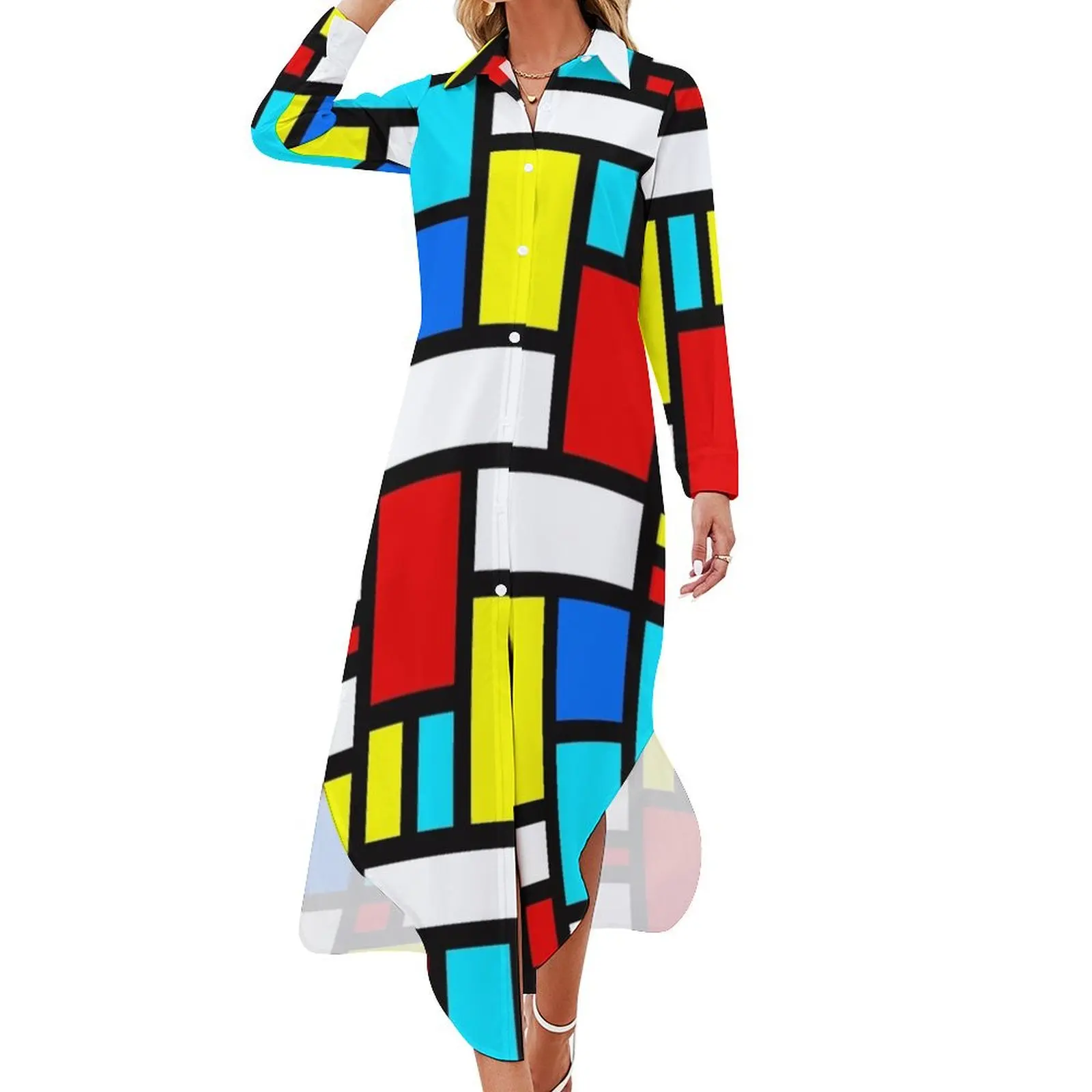 

Bauhaus-esque Mid Century Modern 4 Long Sleeved Shirt Dress Dress woman long dresses for women