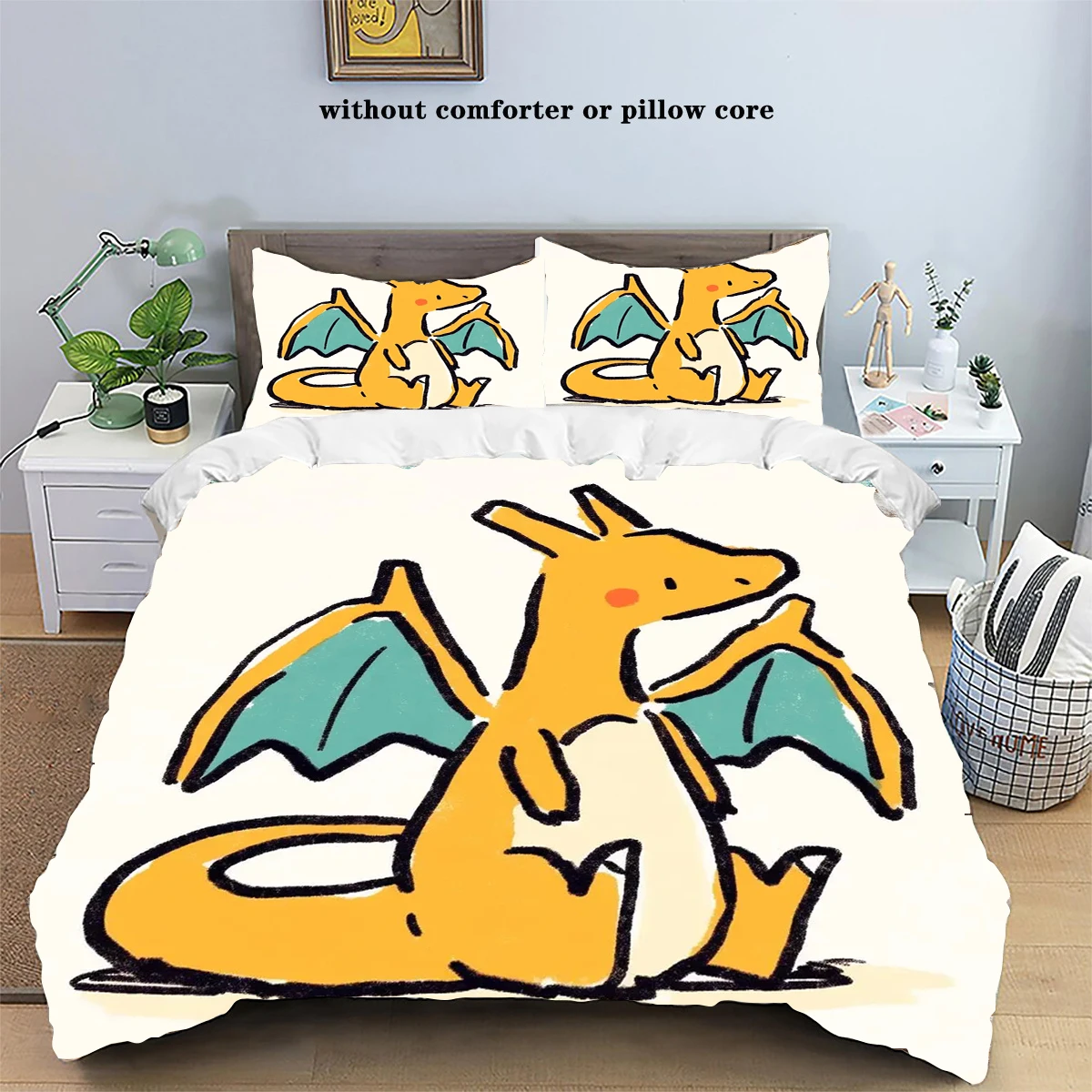 Pokemons Cartoon Anime Bedding Set Kawaii Pikachu Gengar Eevee Charizard Quilt Duvet Cover Pillowcase Kid Bed Set Twin King Size