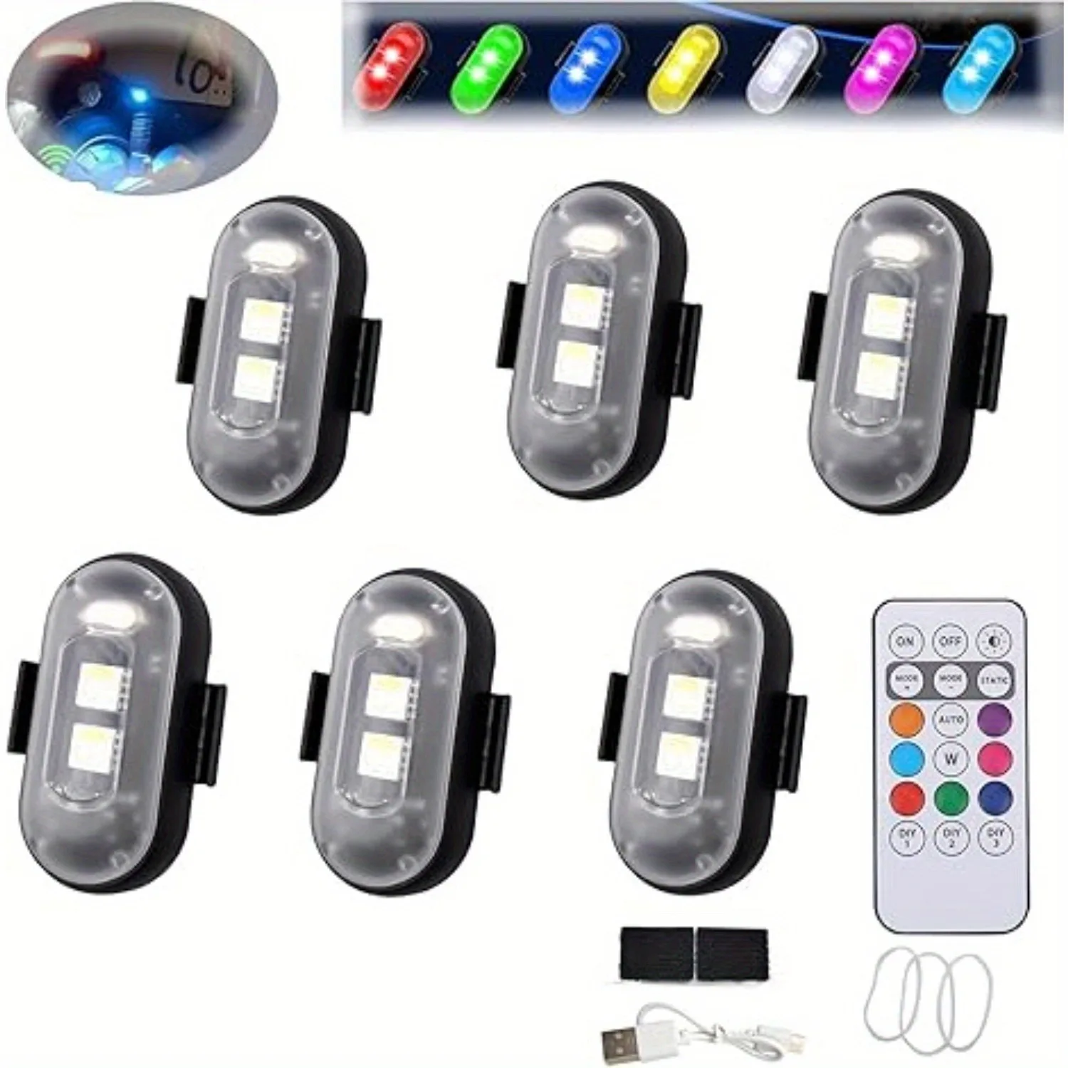 6/8 Piece LED Flashlight - 8 Colorful Crash Lights, Wireless Charging, Ideal for Cars, Motorcycles, Bicycles, Scooters