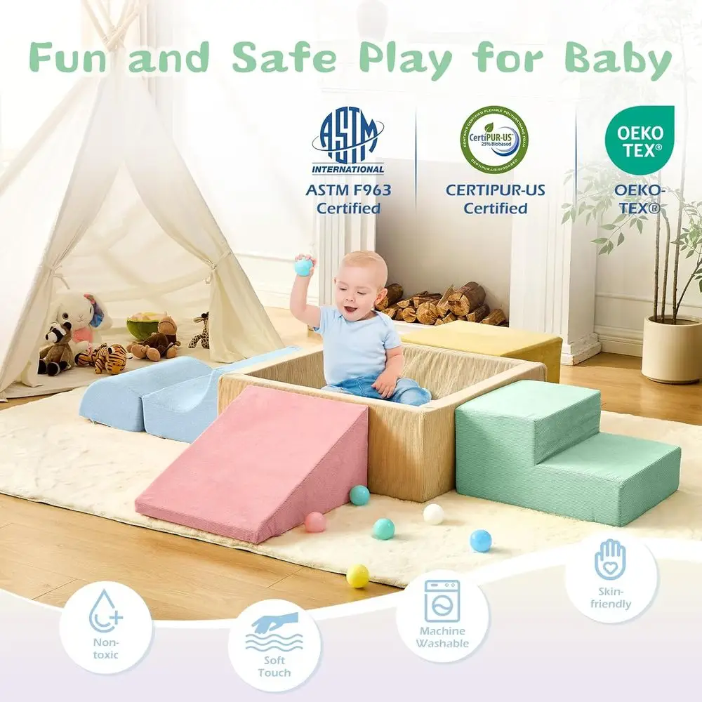 5-Piece Toddler Indoor Foam Climbing Set with Ball Pit (Balls Not Included)