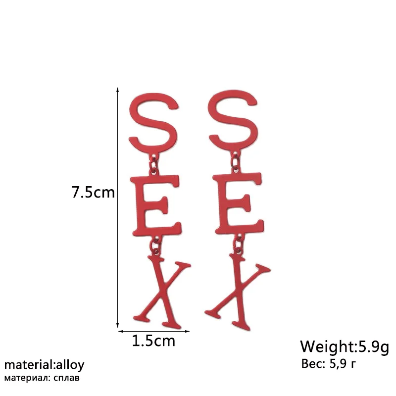 New Fashion SEX Hanging Earrings for Women Metal Dangle Earrings Red Color Letter Drop Earrings Party Gift pendientes mujer