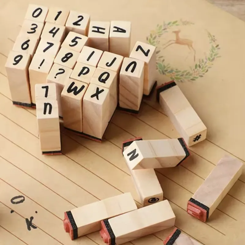 40pcs/Box Creative Wooden Stamp Set English Letters Wood Seal Stamp for Journaling Scrapbooking, Suitable For DIY Calendar Stamp