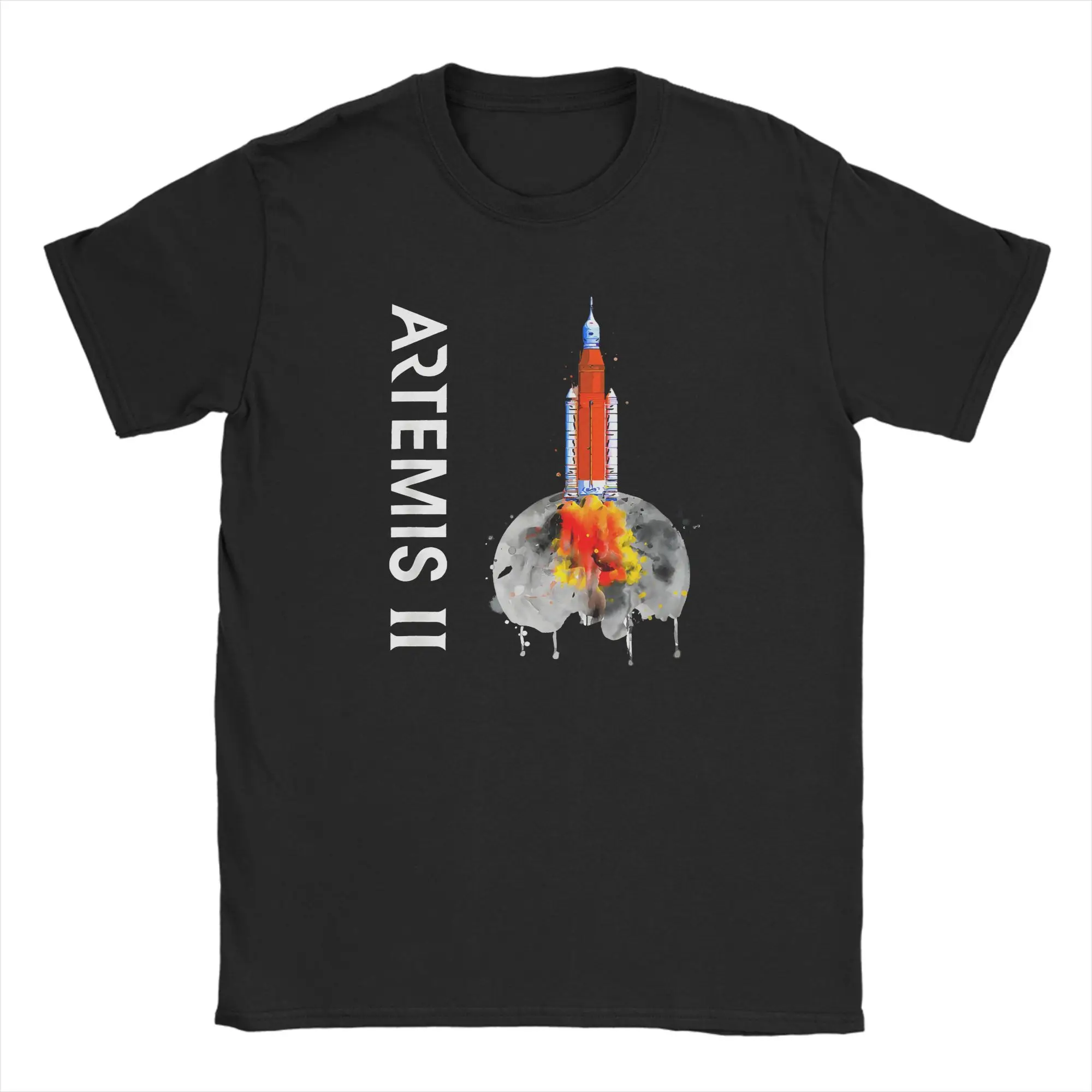 Artemis Route Map SLS Rocket  To The Moon And Beyond  T-Shirt Men Cotton Crewneck Plus Size Top Tees Short-Sleeve Y2K Fun Tshirt