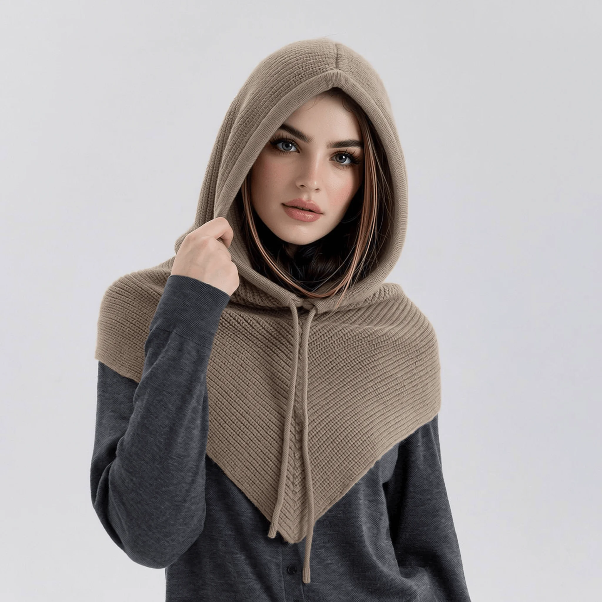 Winter Balaclava Hat Scarf  for Women Knitted Hooded Caps Outdoor Warm One-Piece Neck Collar Beanies Hats for Girls
