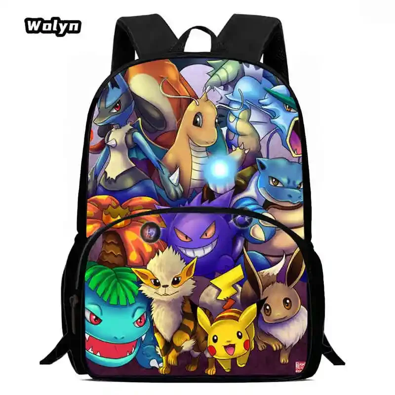 Cartoon School Backpack,Anime P-POKE-M-MON School Bags for Boys Girls,Large Capacity Kindergarten Backpack for Grade 1-4