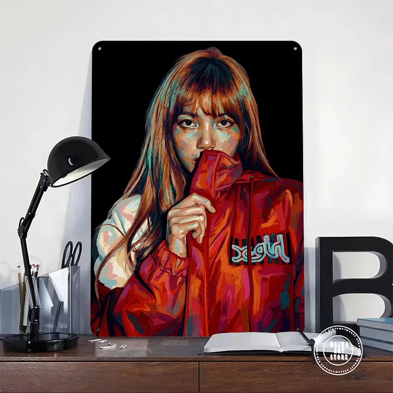 Lisa in Red Jacket Metal Poster Customized Wall Art Retro Vintage Metal Signs for Man Cave Home Decorations Room Ornaments Decor