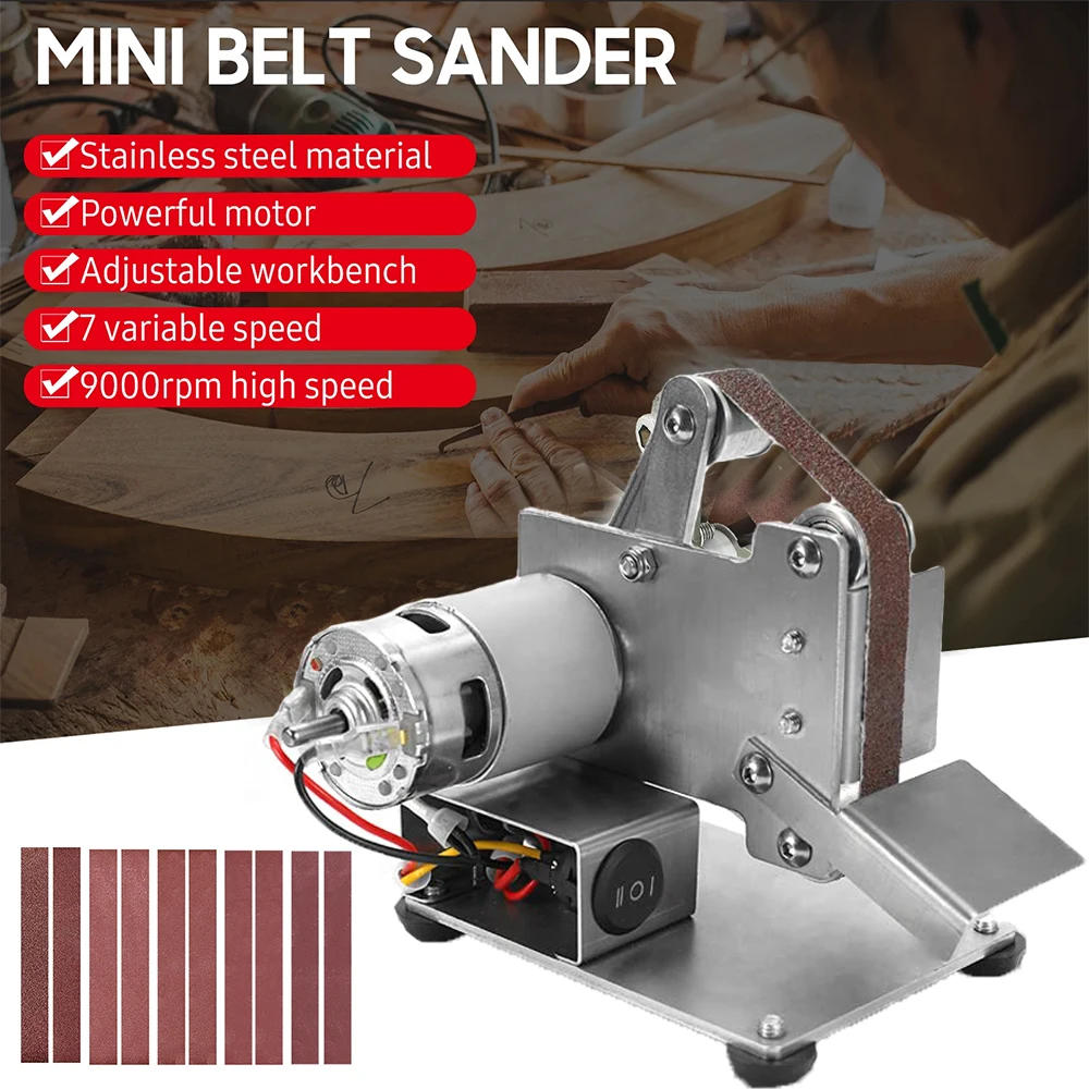 

Belt Sander Electric Sanding Polishing Grinding Machine 7 Variable Speed with 10 Sanding Belts for Polishing Wood Acrylic Metal