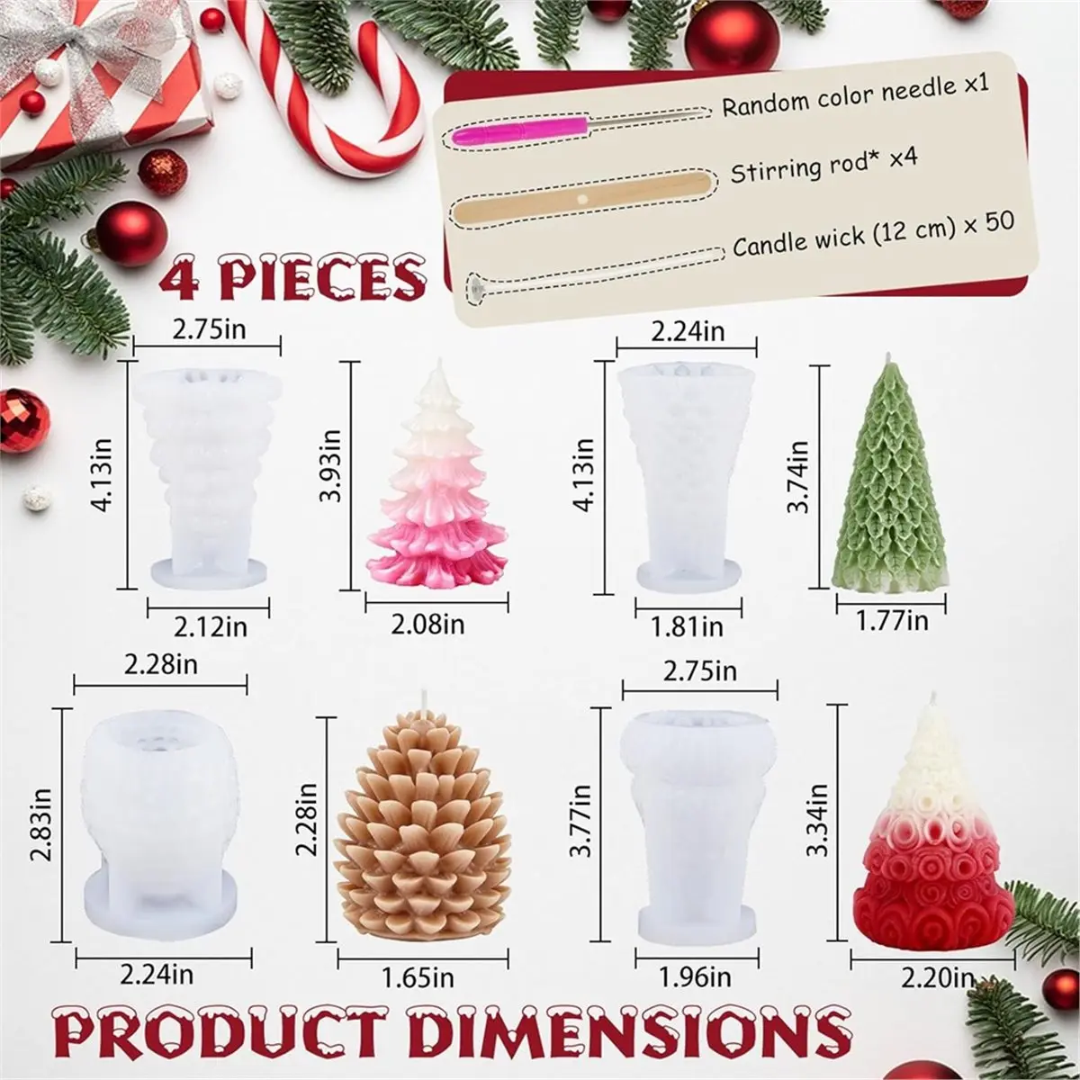 4 pçs moldes de silicone de natal árvore de natal pinha molde de silicone para fazer velas, diy natal artesanal vela fazendo