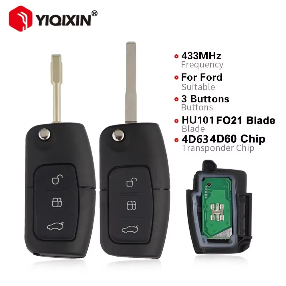 315/433MHz Remote Car Key For Ford Focus Mk2 Mk3 Mk4 Fiesta Mondeo Ranger Fusion 433MHZ 4D60/63 Chip 40/80 Bit HU101 FO21 Blade