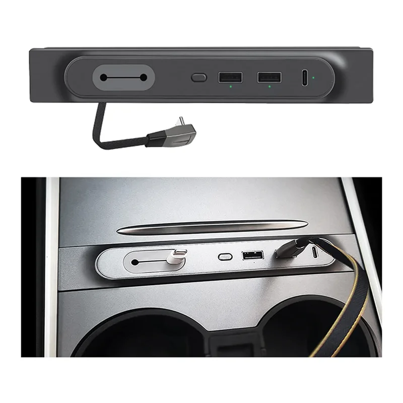 AA-27W شاحن ذكي سريع سيارة وحدة التحكم المركزية USB محور محطة الإرساء مكون ل تسلا نموذج 3/Y 2021-2023 محور متعدد المنافذ Adap
