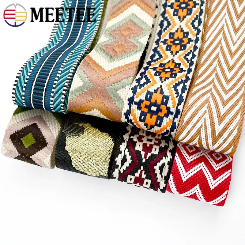 2-5M Meetee 50mm Sewing Jacquard Webbing Tape Ethnic Ribbon Garment Waistband Decor Bag Strap Bias Binding Band DIY Accessories