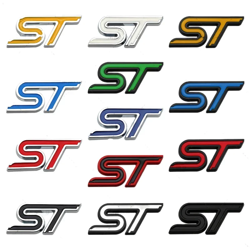 3D Metal ST Logo Car Rear Trunk Side Fender Emblem Badge Sticker For Ford Focus Fiesta Ecosport  Mondeo Focus2 Focus3 MK2