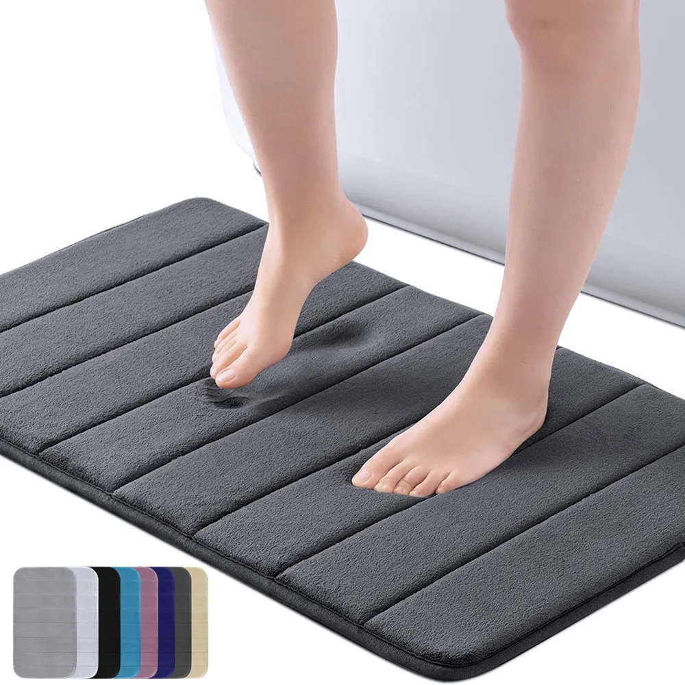

Home Bath Mat Coral Fleece Bathroom Carpet Water Absorption Non-slip Memory Foam Absorbent Washable Rug Toilet Floor Mat