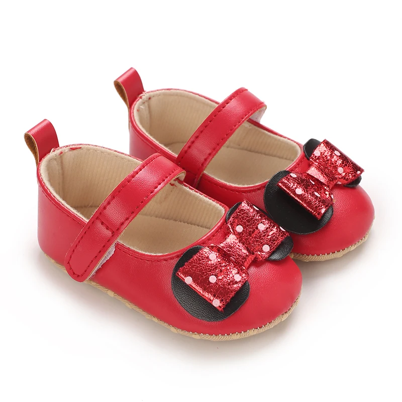 Sweet Baby Shoes Baby Boy Girl Shoes Girl Classic Bowknot Soft Sole Anti-slip PU Dress Shoes First Walker Toddler Crib Shoes