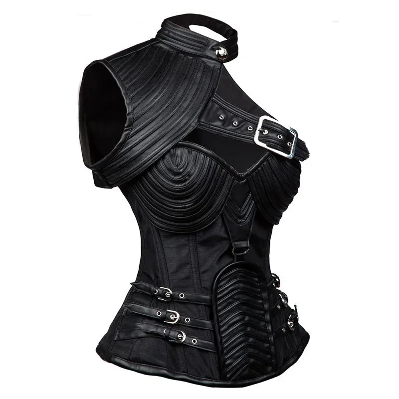 Leather Corset Bustier Steampunk Clothing Women Top Plus Size Vintage Outerwear Corselet Overbust Pirate Costume Basques Black