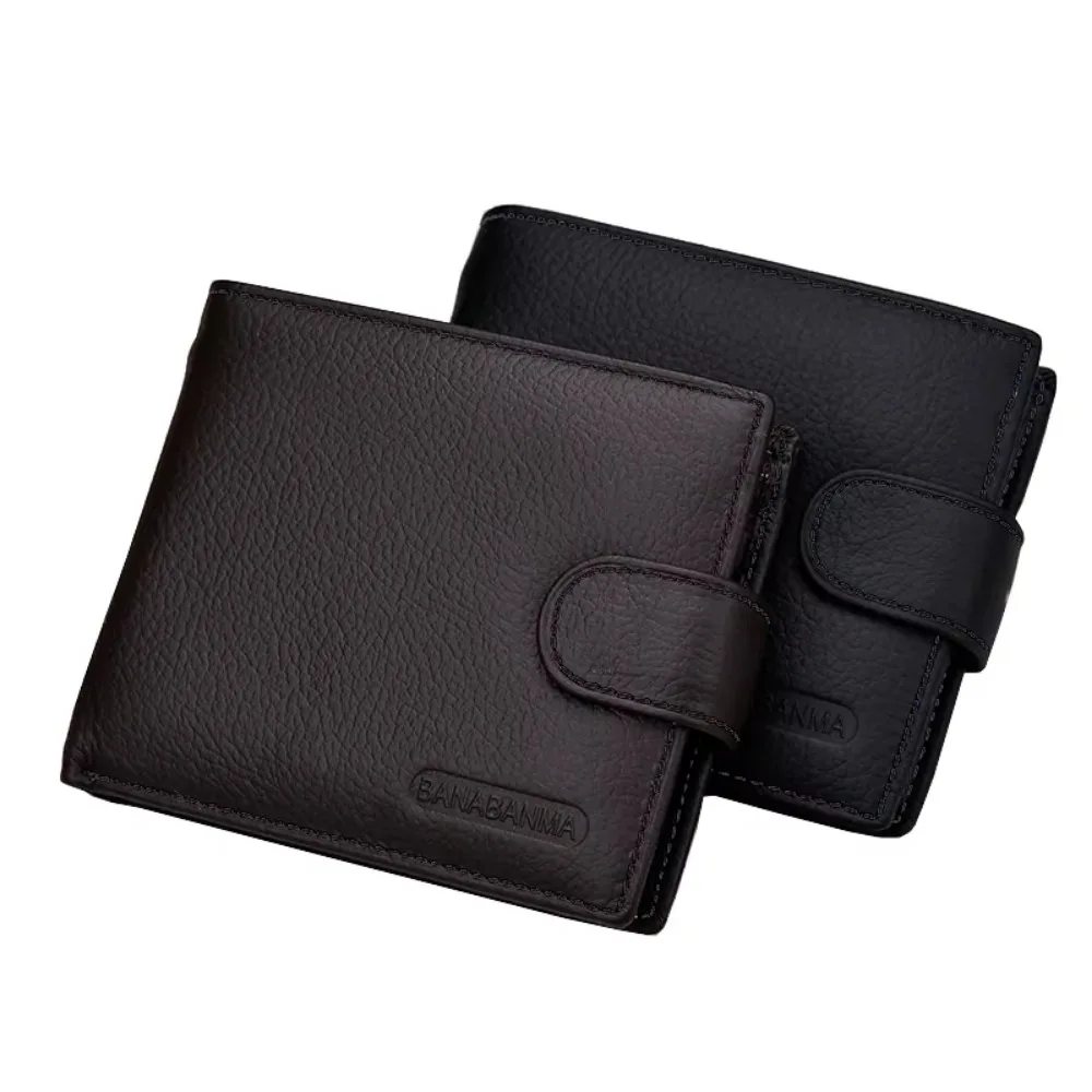 Genuine Leather Men's Wallet Short Money Clip Soft Leather Purse for Man Buckle Multi Card Position Zippe Wallet Men