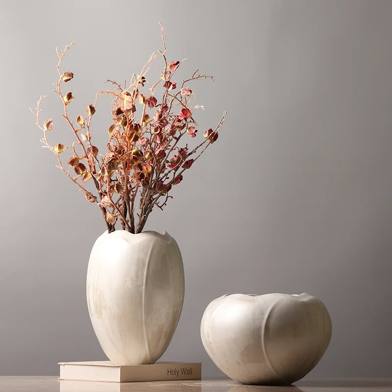 

Modern simple wood grain color decal ceramic vase model room hotel living room flower arrangement ornament