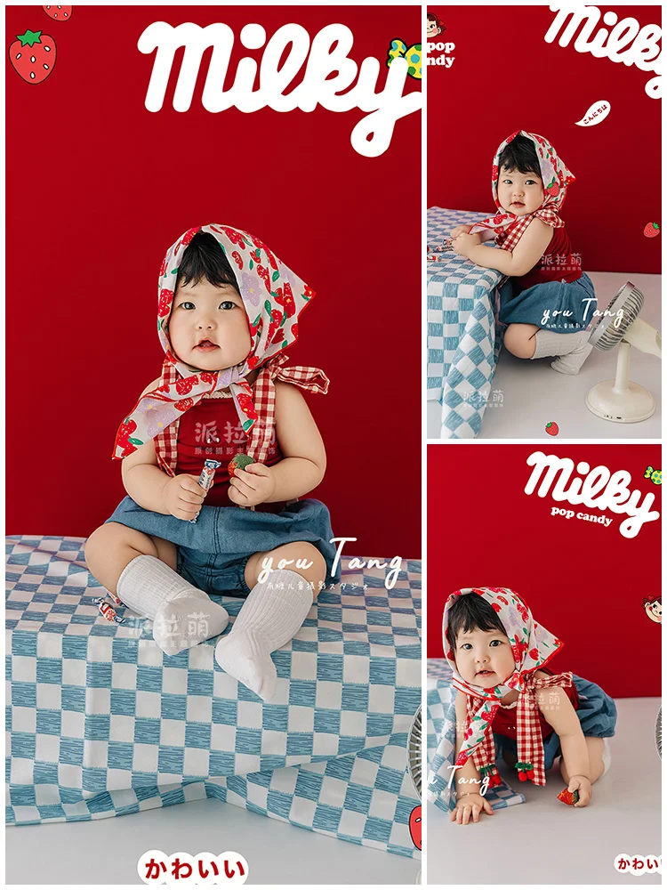 

New childrens photography clothing props strawberry red top no two women's treasures one year old photo clothing photos bebê