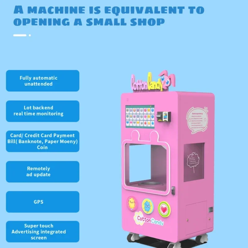 Factory Direct New Arrival Automatically Cotton Candy Machine Robot Floss Candy Making Vending Machine Party Smart Coin Design