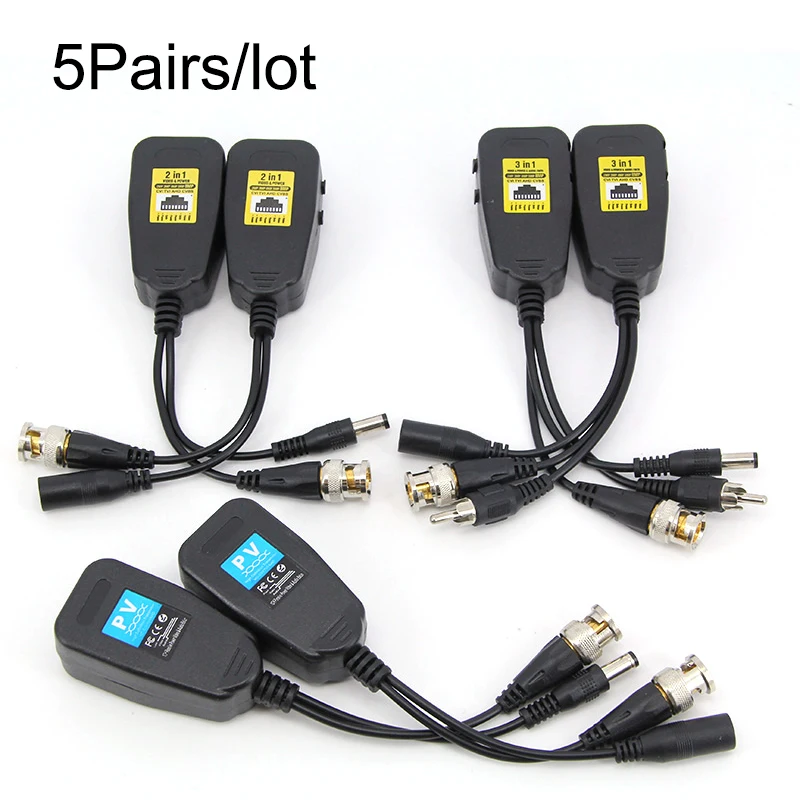 5pairs 1080P 8MP 2in1 3in1 Passive Balun RJ45 CCTV Video Transceiver Coax BNC Supply Power Connectors For HDCVI HDTVI AHD Camera