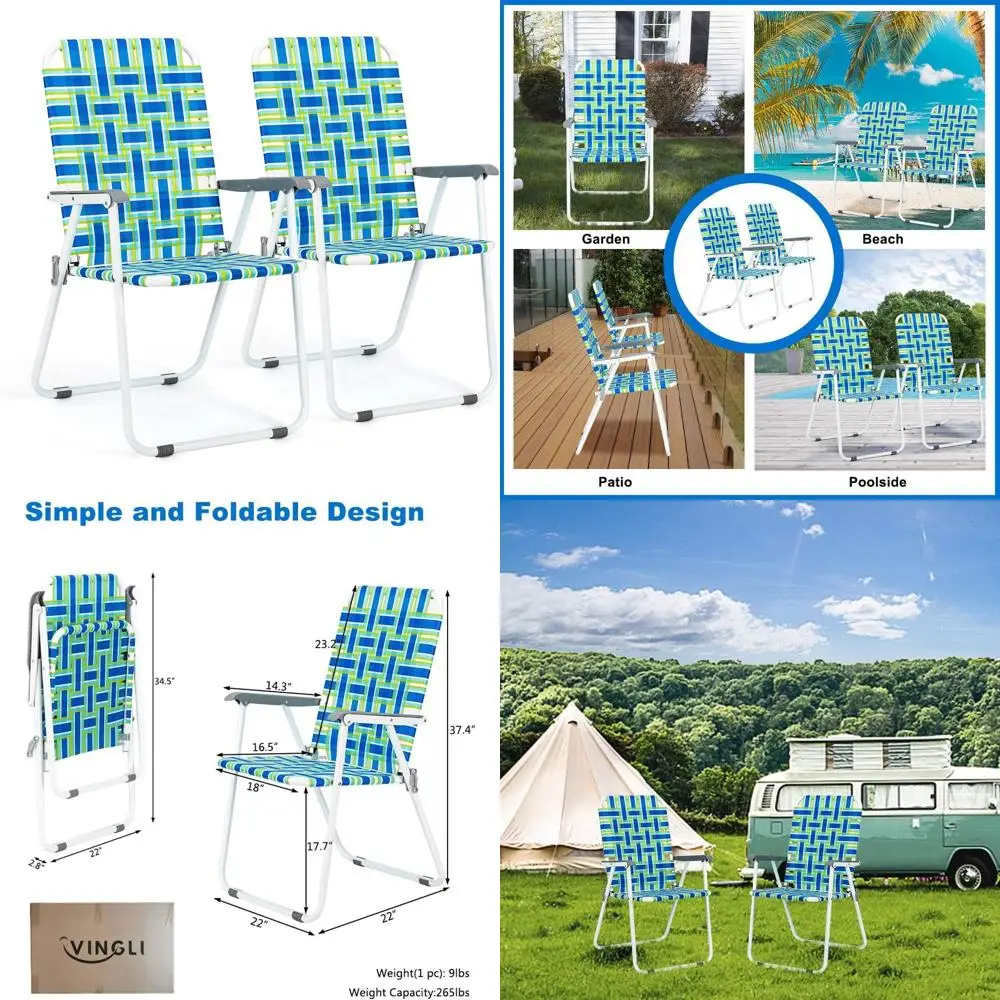 

Patio Lawn Webbed olding Chairs Set o 2, Outdoor Beach Portable Lawn Chair Camping Chair Beach Chair or Yard, Garden Dining (Blu