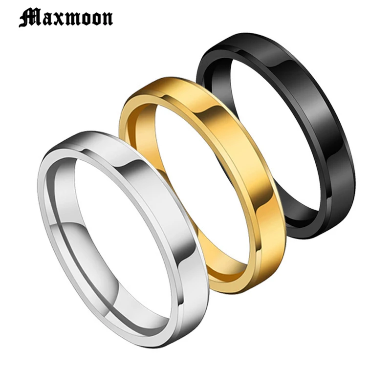 Maxmoon Simple Thin Titanium Steel Gold Silver Color Black Color Anti-allergy Smooth Couple Wedding Ring Women Men Fashion