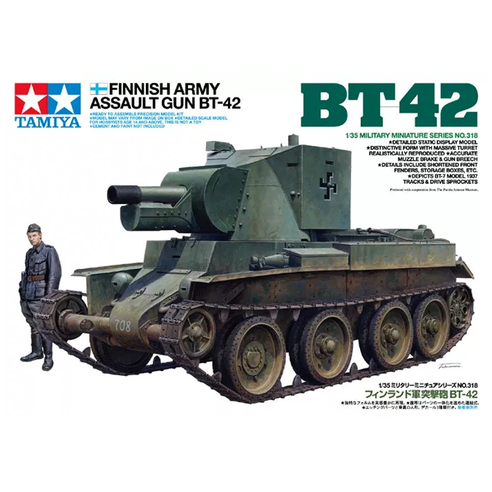 

Tamiya 35318 1/35 Scale WWII Finnish Army Assault Gun BT42 BT-42 Tank Display Hobby Craft Toy Plastic Assembly Model Kit