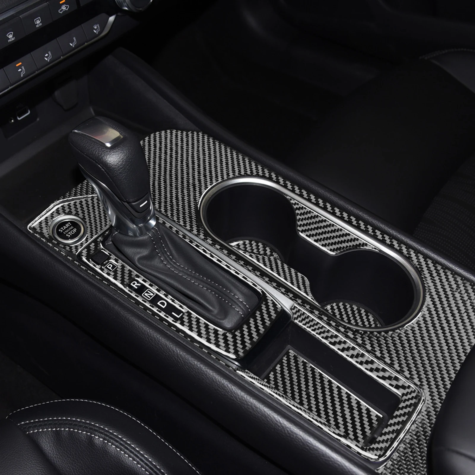 For Nissan Altima 2019-2025 Carbon Fiber Gear Shift One-touch Start Cup Holder Set Trim Cover Car Accessories Interior Sticker