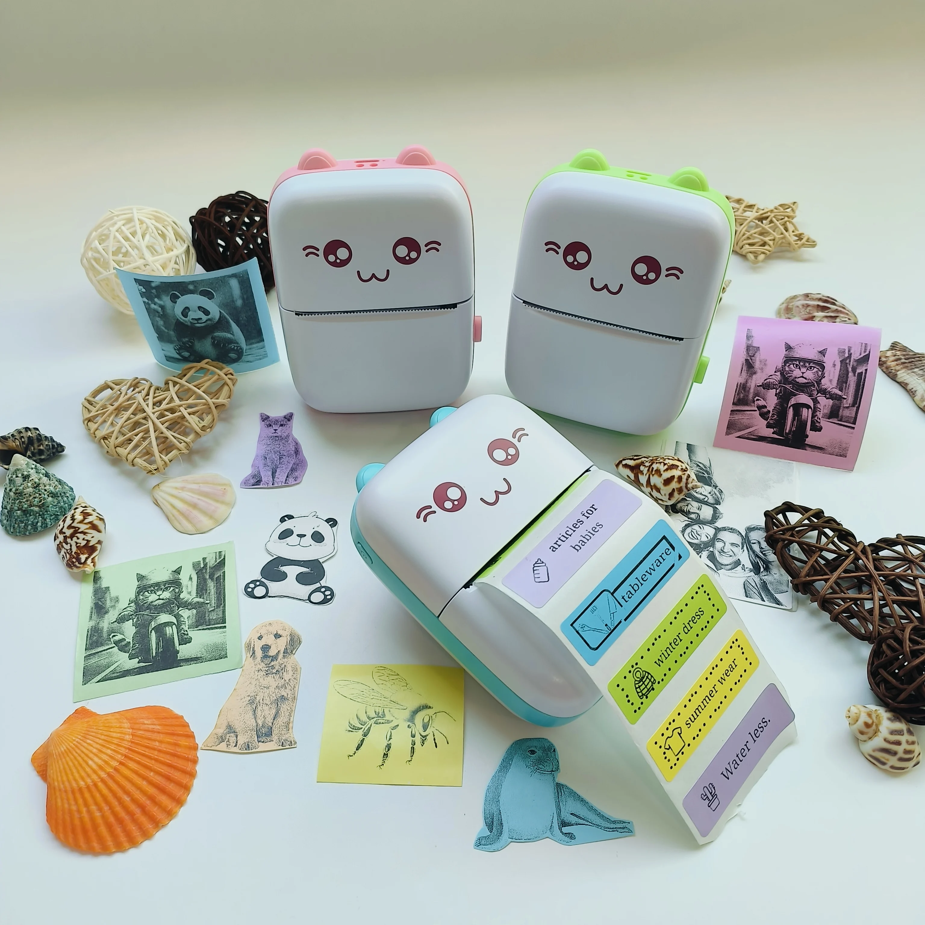 

Portable Wireless Mini Pocket Printer with 3 Color Sticker Paper, 3 Sticker Rolls, 1 Transparent Sticker Roll & 6 Color Pens, In