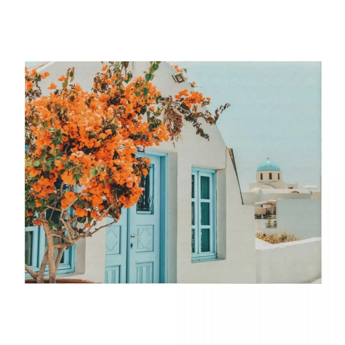 

Greece Airbnb, Greece Photography Travel Digital Art, Scenic Landscape Architecture, White Building Throw Blanket Large Blankets