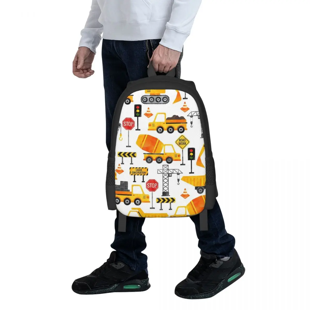 Road Work Watercolor Construction Vehicles Student Backpack School Bag Hiking Travel Daypack for Fashion Bookbag Shoulder Bags