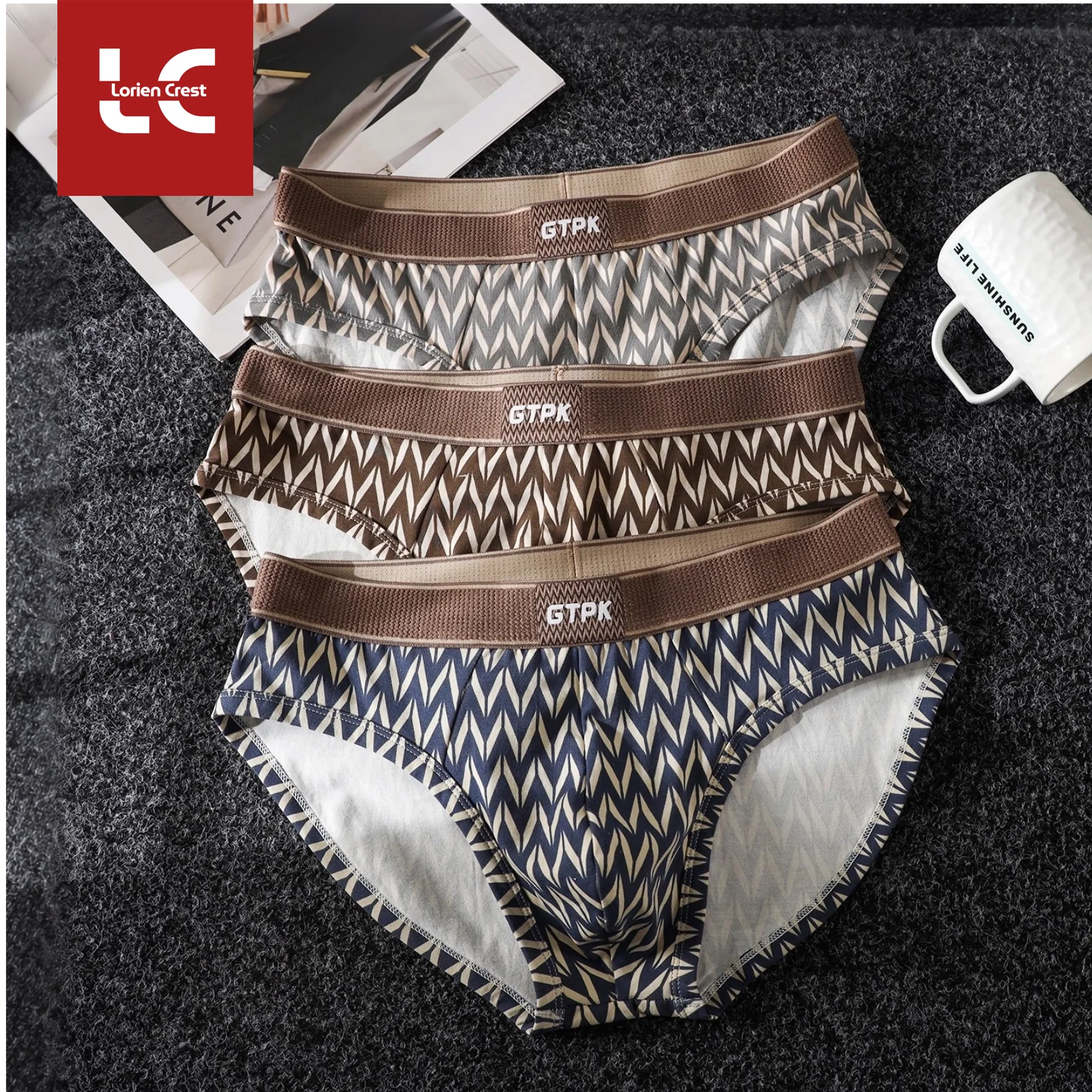 3Pcs Vintage Men's CottonBriefs DenimStyle Textured Underwear Breathable Mesh Crotch U‑Shape Pouch HighElastic Underpants Hombre