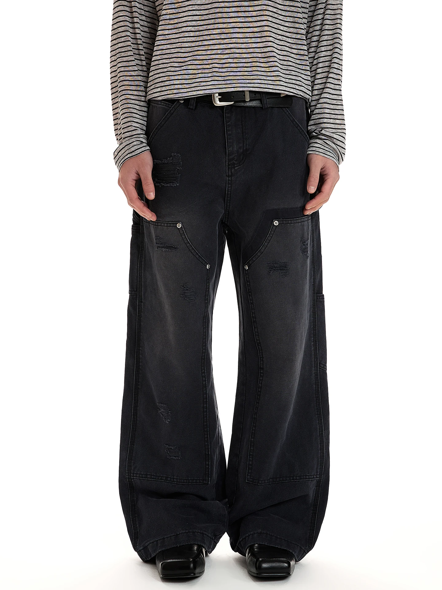 

Винтажные джинсы PUEE с эффектом потертости, свободные прямые брюки, утягивающие, для работы, повседневные, молодежные