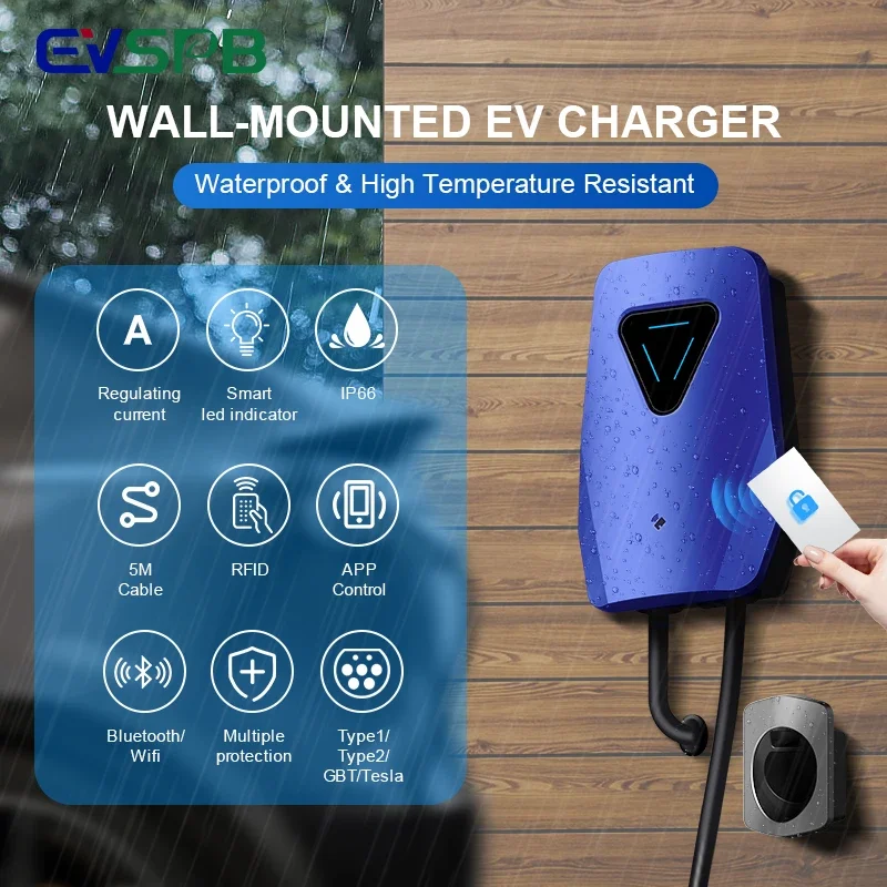 新しい 7kW 11kW 22kW モバイル EV 車充電ケーブル 16A 32A 1 または 3 相 Type2 Type1 GBT 3 メートル 5 メートル 10 メートルカスタマイズされた長さの EV 充電器ケーブル