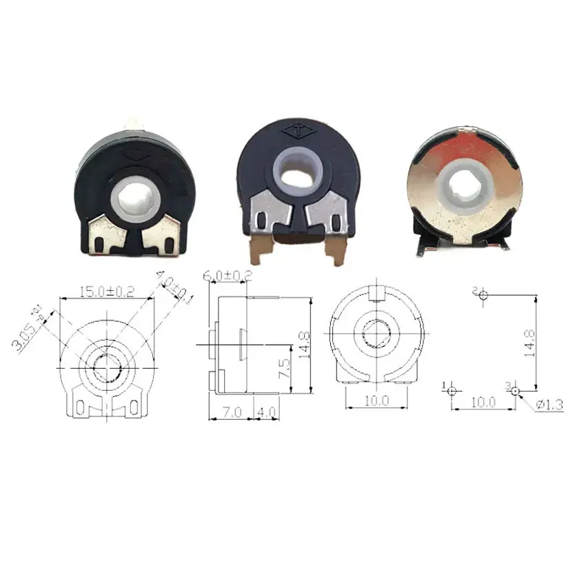 2PCS PT15 Adjustable Resistor 1K 2K 5K 10K 20K 50K 100K 500K Elliptical Hole Horizontal Potentiometer Connector