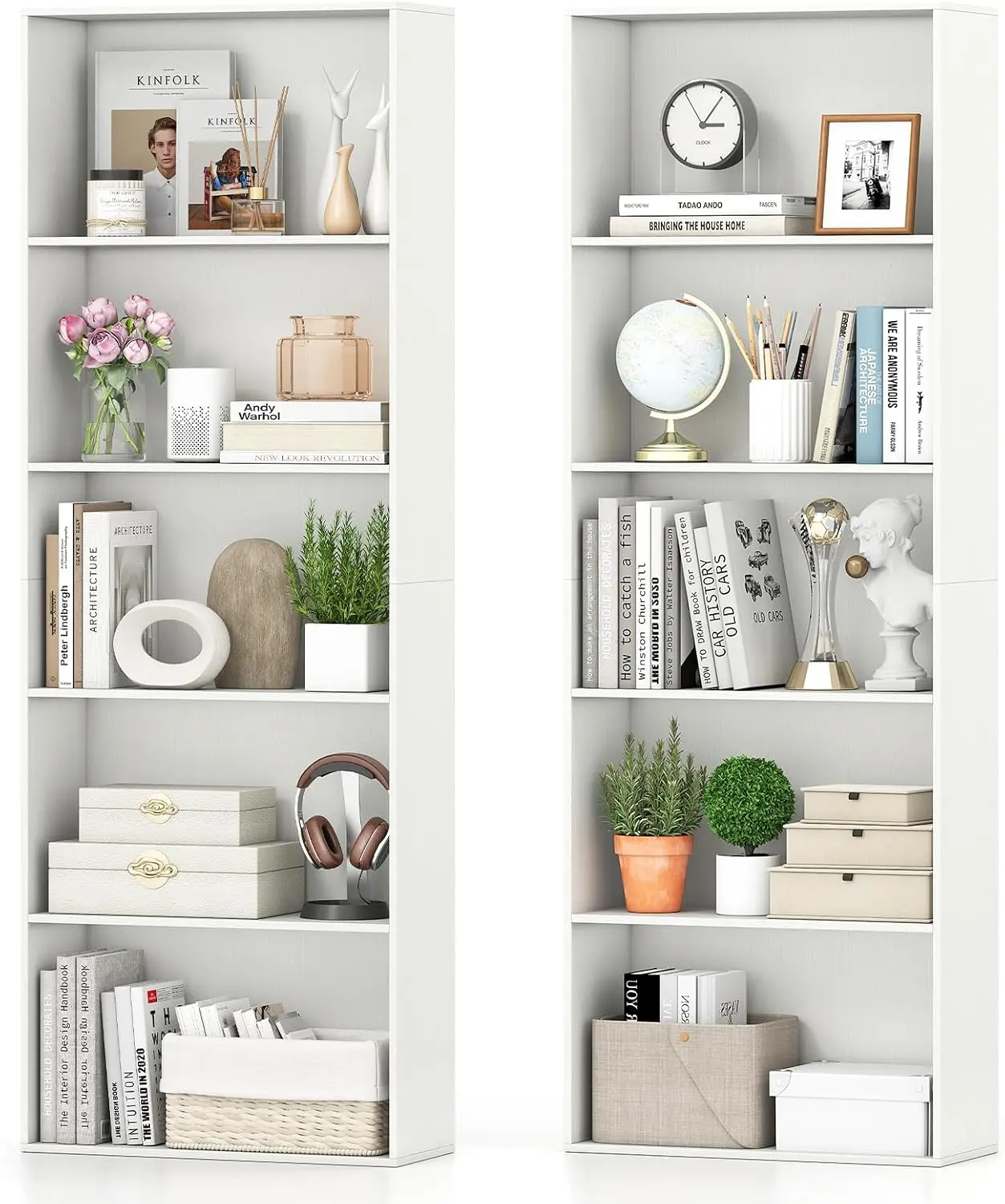 5-Tier Bookshelves Set of 2, Freestanding Bookcase with 5 Open Shelf, Modern Display Shelf, Storage Organizer for Living Room Be