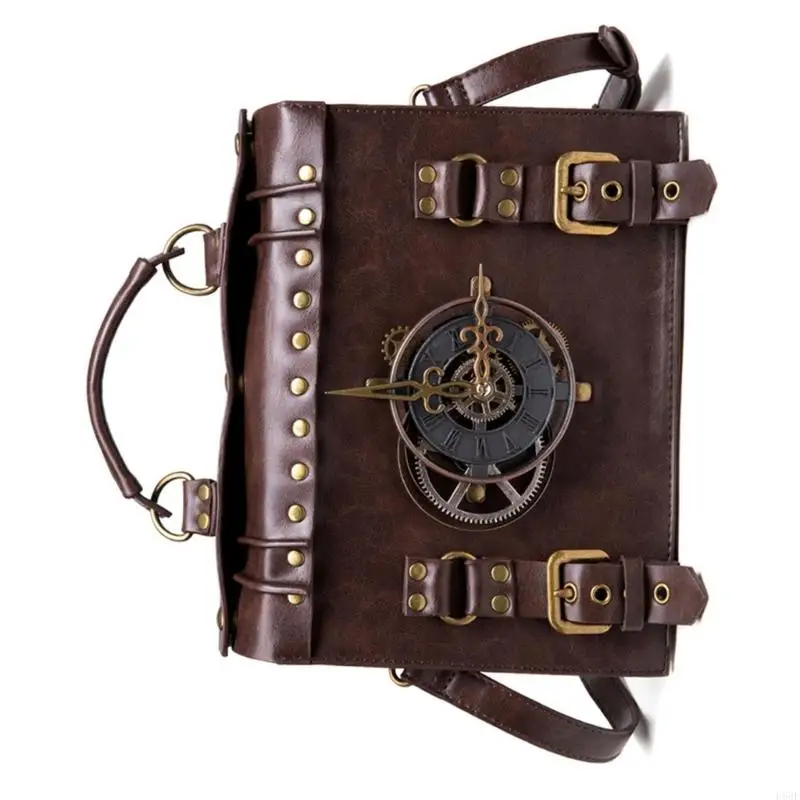 H58E Steampunk Crossbody Umhängetasche Gothics PU Leder Bag Festival Cosplays Kostüm Accessorie für Frauen Mädchen