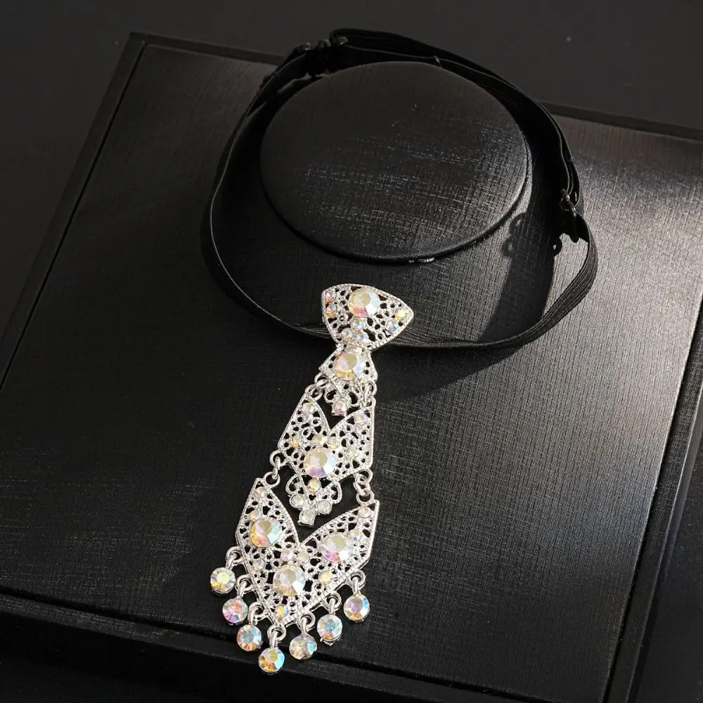 Adjustable Rhinestone Necktie Luxury Gentleman Style Formal Business Ties Suit Accessories Tassel Crystal Necktie Business Suit