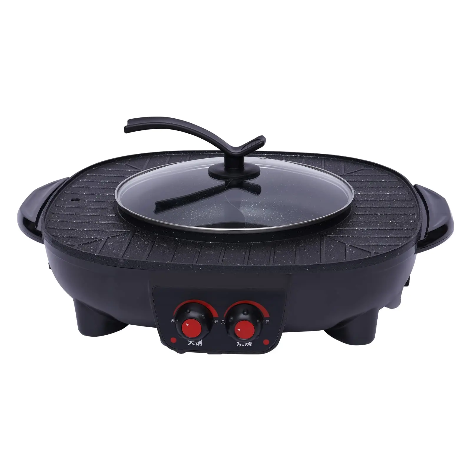 2000W Elektrischer Hot Pot, 2-in-1 Hotpot und Grill, Multifunktionaler BBQ Elektro-Hotpot-Ofen, Rauchfreie Grillpfanne, Geteilter Shabu-Topf