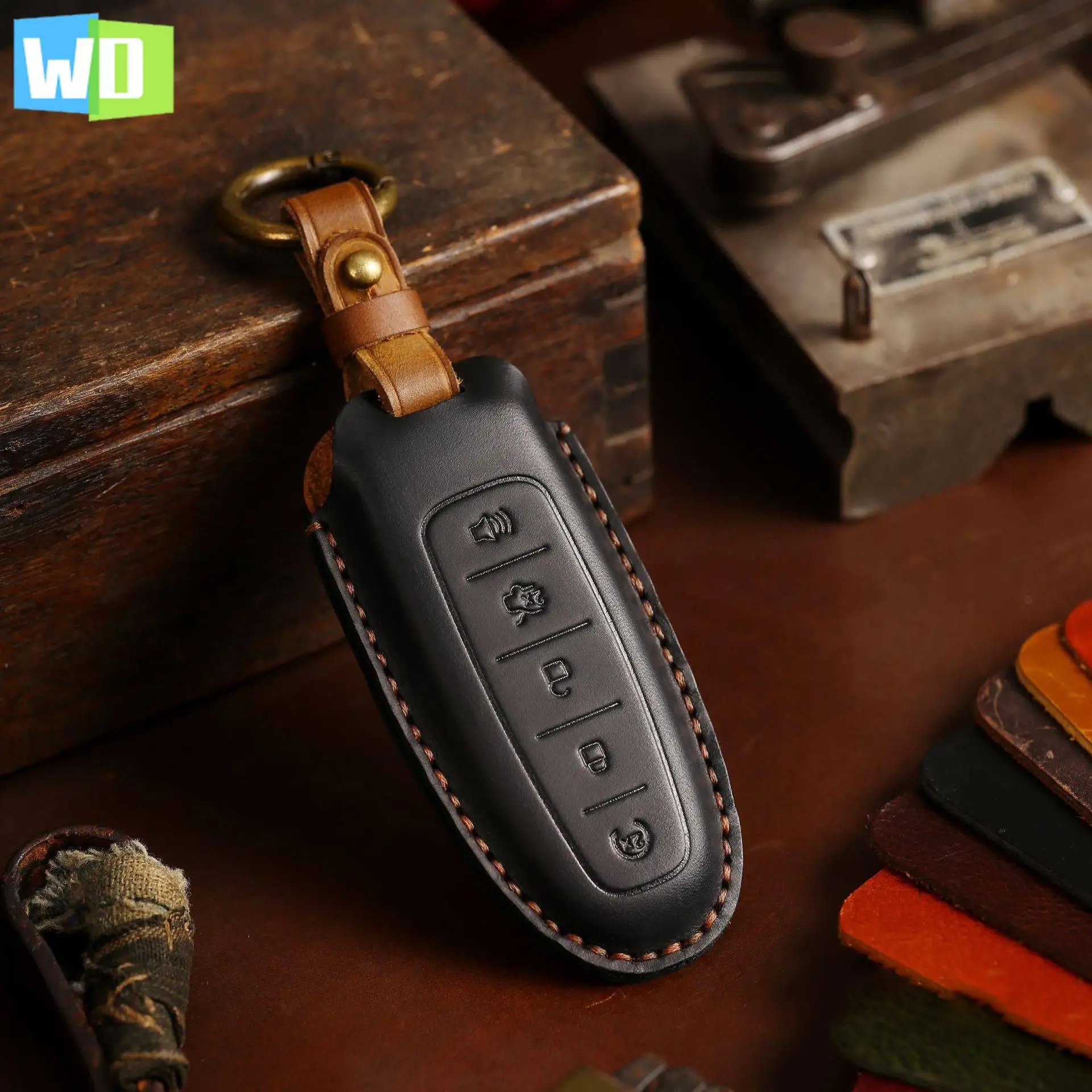 

Leather Car Key Case Cover Fob Protector For Lincoln Aviator Navigator For Ford Edge Escape Explorer 5 Buttons Shell Protection