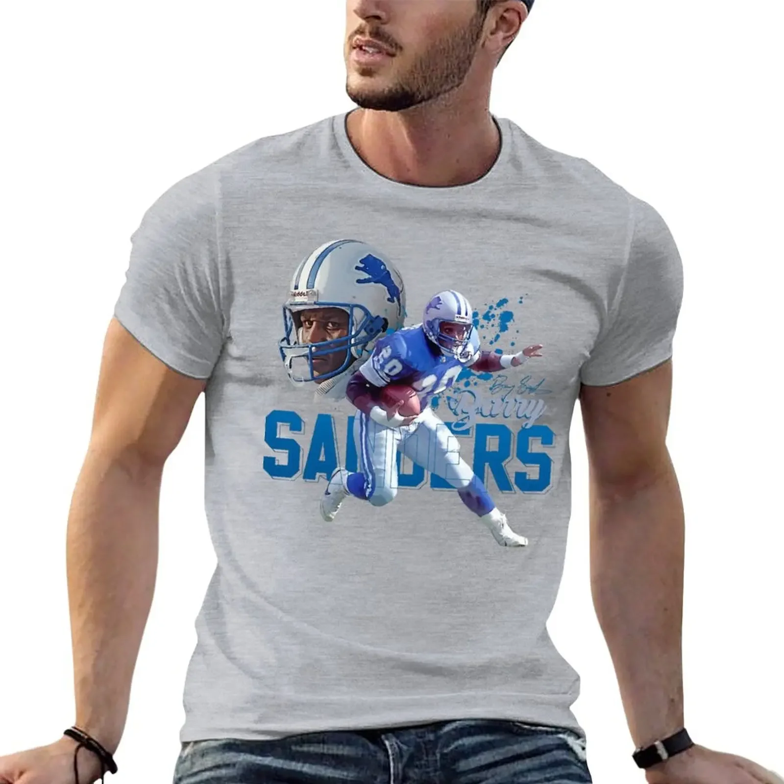 Barry Sanders T-shirt kawaii clothes sweat sports fans mens t shirts casual stylish