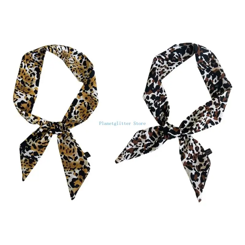 

652B Stylish Leopard Pattern Thin Silk Neck Scarf Fashionable Neckerchief Lightweight Waistband Silk Scarf for Lady Girls