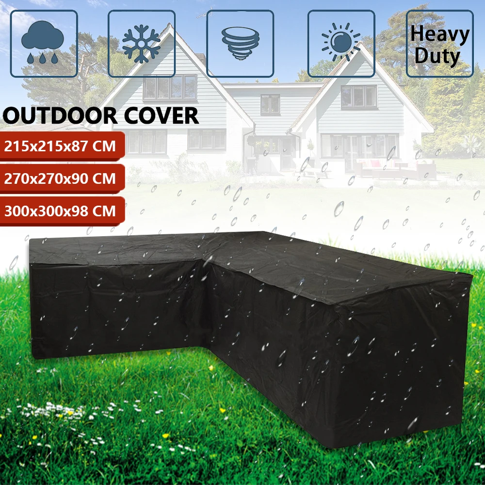 L-Shape Furniture Cover Polyester Waterproof Sofa Protective Cover with Drawstring Outdoor Sunscreen Dustproof Patio Chair Cover