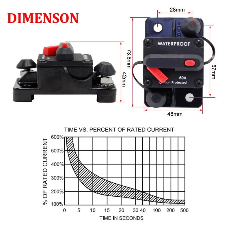 12V- 48V DC Waterproof 30A to 300A Circuit Breaker with Manual Reset for Car Audio System Marine Circuit Breaker Reset Fuse