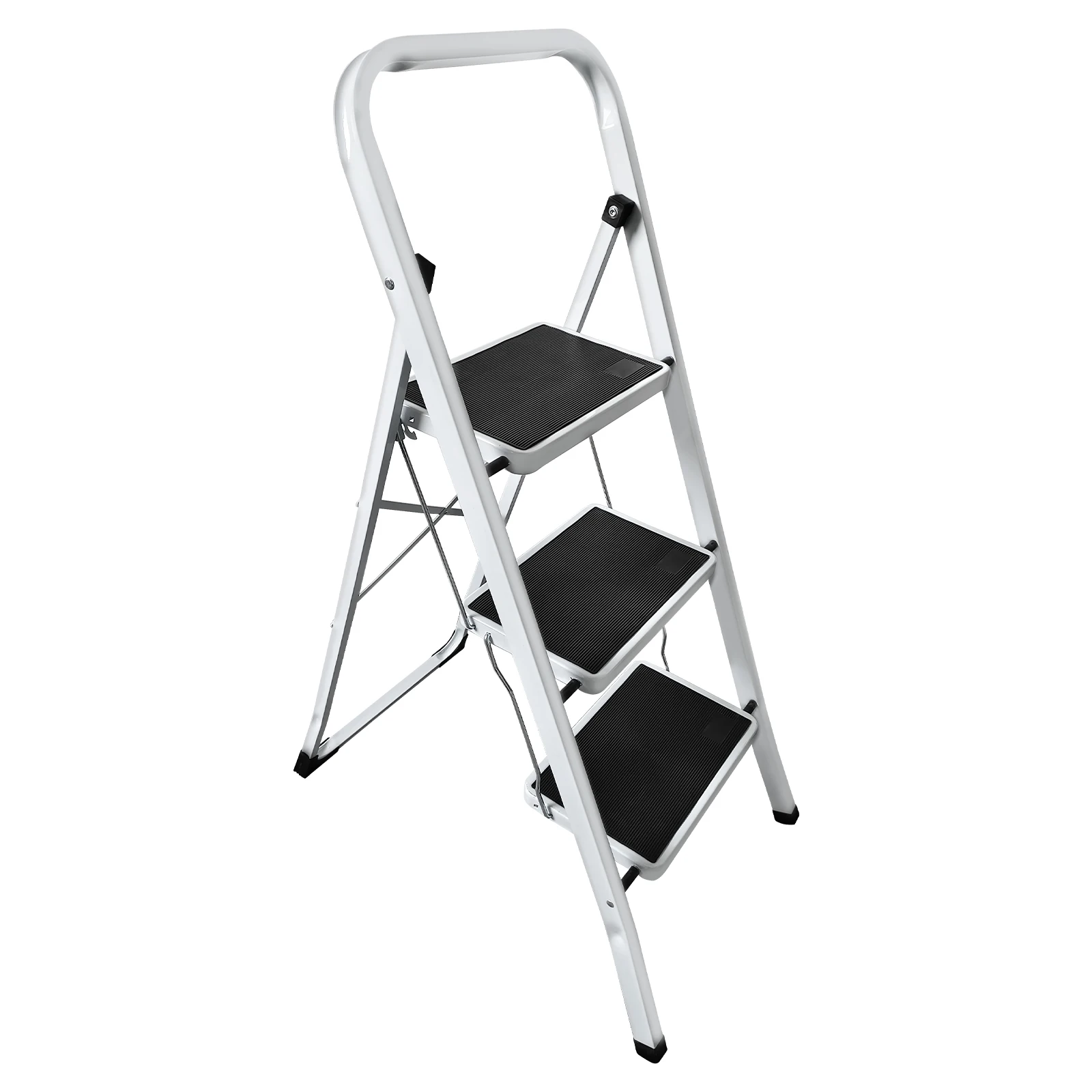 3 Step Ladder Lightweight Non Slip Thread Heavy Duty Steel Folding Design Save Space Portable Stepladder 330LB Capacity