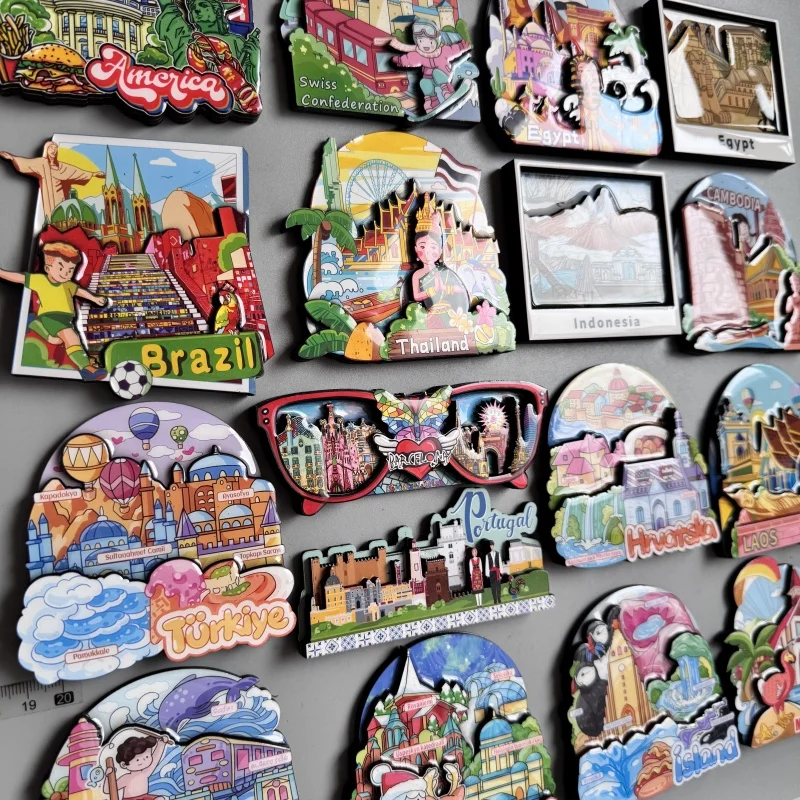 Finland Indonesia Brazil Laos Canada Thailand Egypt Norway Swiss Croatia Turkey Mauritius Cambodia Iceland Wood Fridge Magnets
